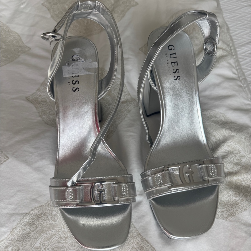 Guess Shiny Silver Heeled Sandals